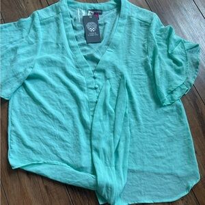 Vince Camuto Blue Blouse Short Sleeve Relaxed Fit